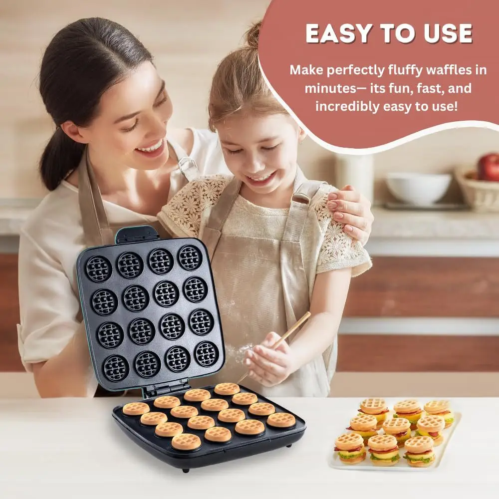 Mini Waffle Maker Machine - 16-Loch Waffeleisen, Schnellheizende Antihaftbeschichtung Kleine Waffel-Dessert-Maschine